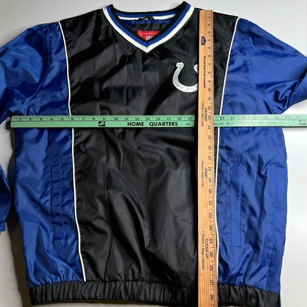 NFL Indianapolis Colts V-Neck Windbreaker Pullover Jacket Blue Black Mens Large